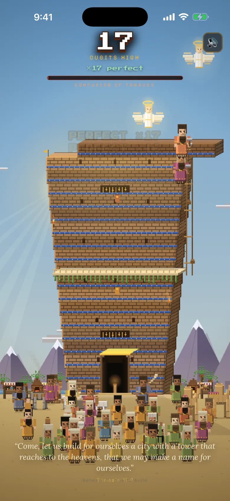 Babel gameplay: the tower climbing over the plain of Shinar