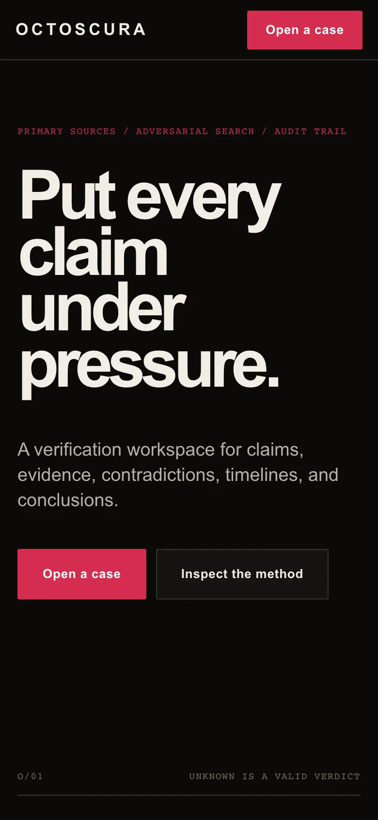 Octoscura landing page on a phone