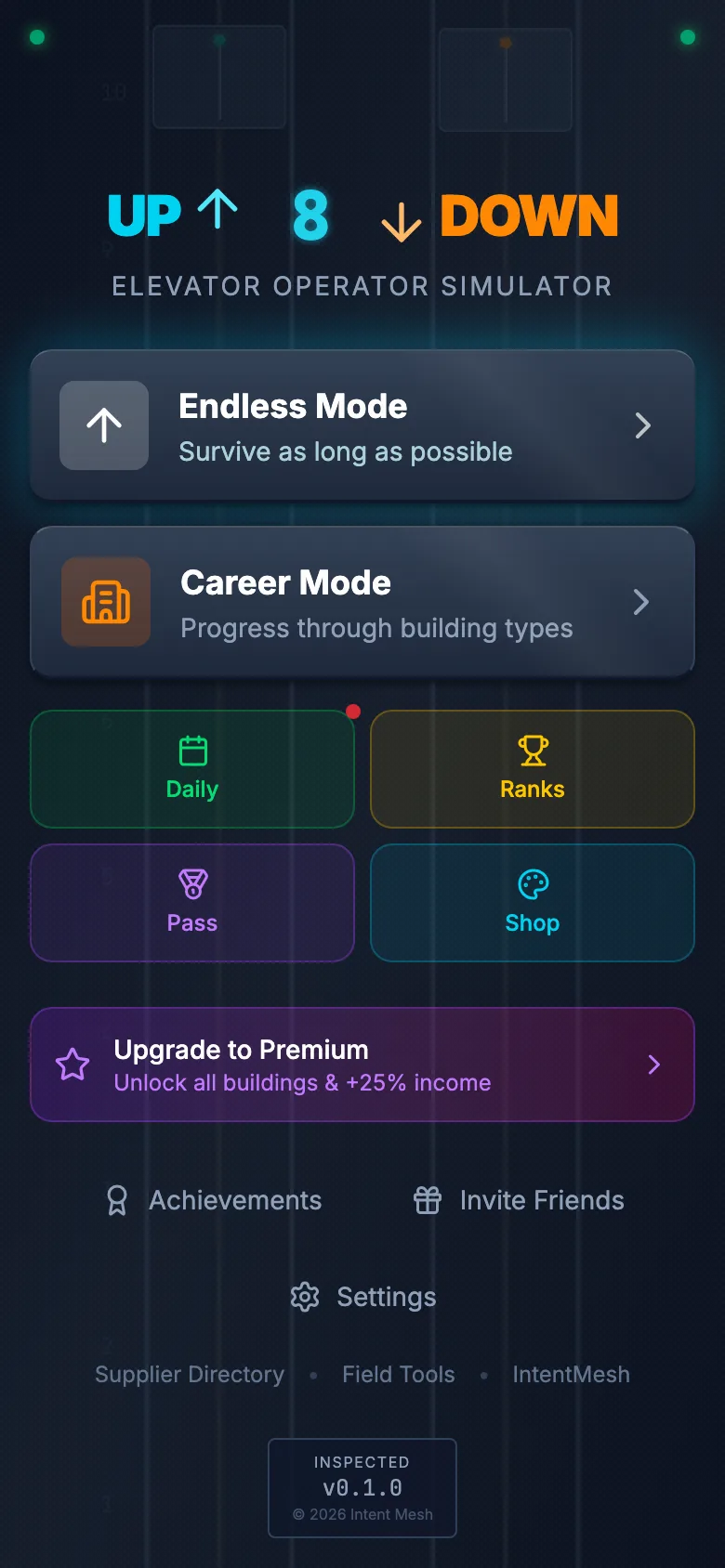 UP & DOWN main menu on a phone