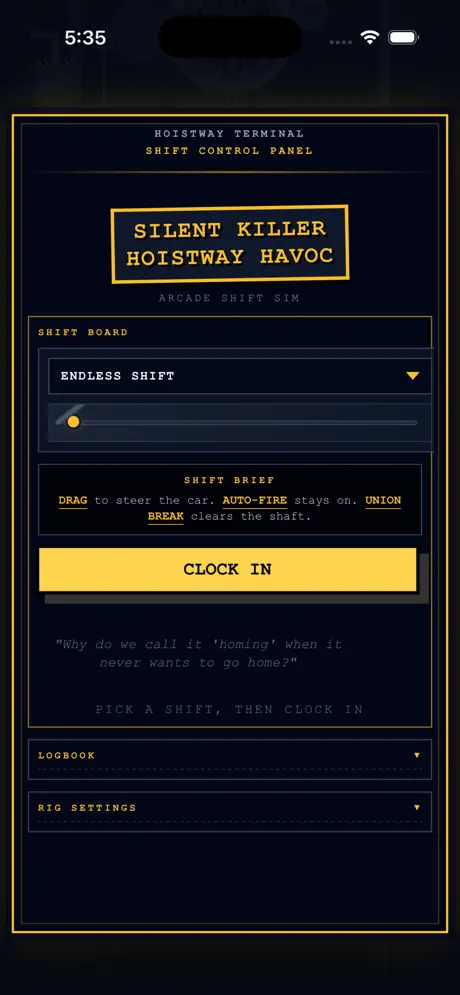 Game modes menu with shift selection