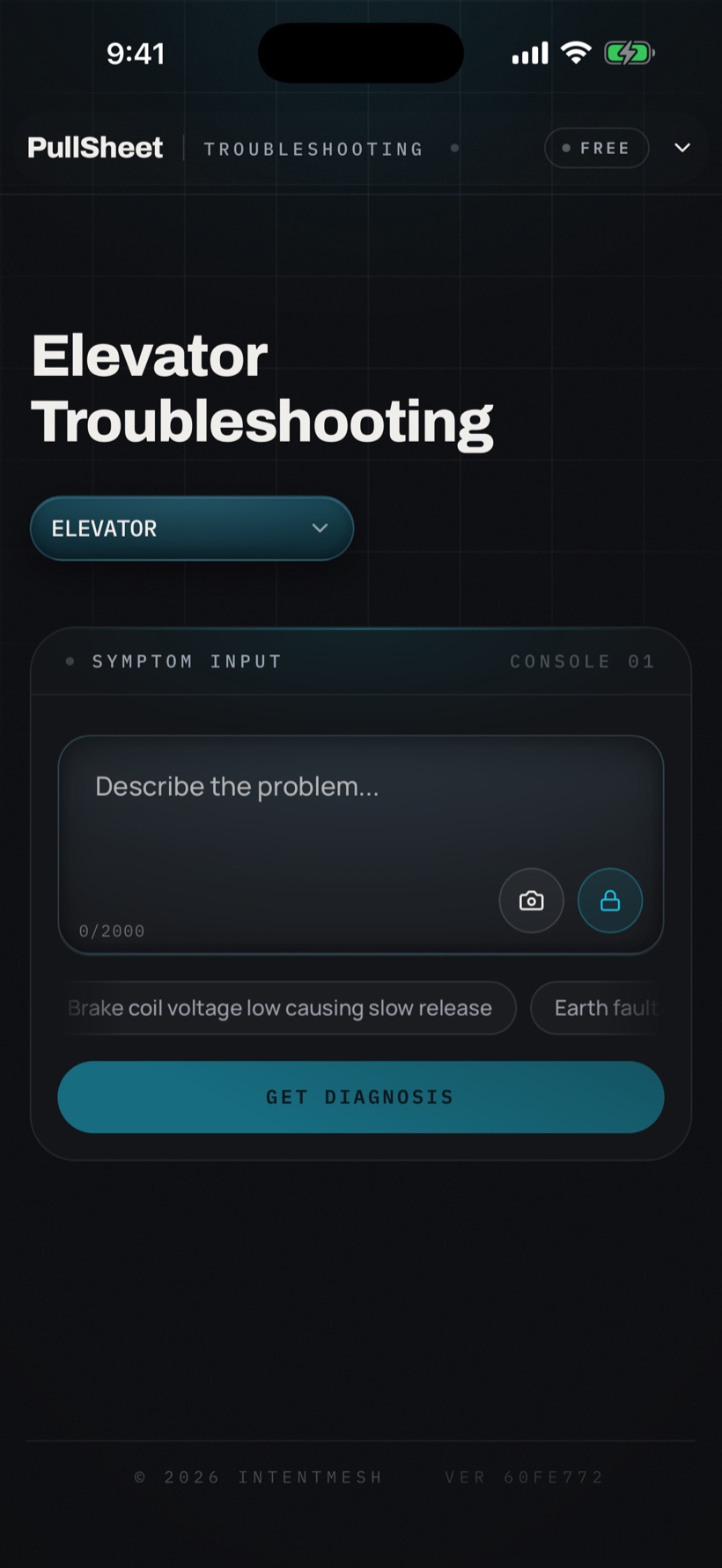 PullSheet troubleshooting console on a phone